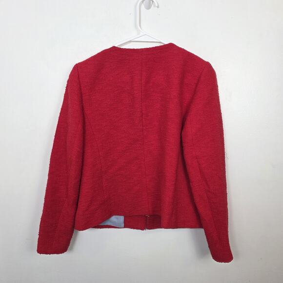 Talbots Red Tweed Feminine Preppy Hook & Eye Business Casual Blazer Size MP - Picture 5 of 6